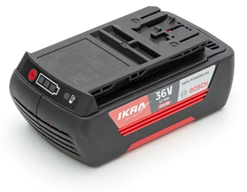 IKRA 36V 2,0Ah Li-Ion Akku Ersatzakku - Werkzeugakkus - Der leichteste 36V Akku für handgeführte Geräte, gefertigt in Europa mit intelligenter Sicherheitsmechanik und Bosch COOLPACK-Technologie für längere Lebensdauer und Betriebszeiten.