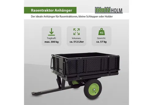 Kippanhänger für Rasentraktor 300 kg