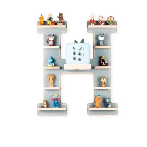 BOARTI Kinder Regal Buchstabe H in Grau - Kinderzimmerregal für Toniebox und bis zu 48 Tonies, ideal zum Spielen und Sammeln, bringt Ordnung und Stil ins Kinderzimmer.