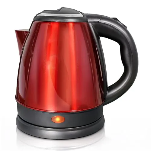 EAXUS Edelstahl Wasserkocher XD14, 1.2 l, 1500 W - Wasserkocher in stylish Rot/Schwarz, mit 1.500 W für schnelles Kochen. Maximale Sicherheit durch Abschaltautomatik und Trockengehschutz. Ideal für den täglichen Gebrauch.
