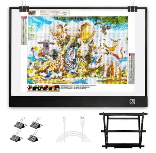 WELZK Diamond Painting Leuchttisch A3, Mit großem Metallständer, L:47 × W:34.5 cm Groß Diamond Painting Light Pad, Dimmbar lightpad.