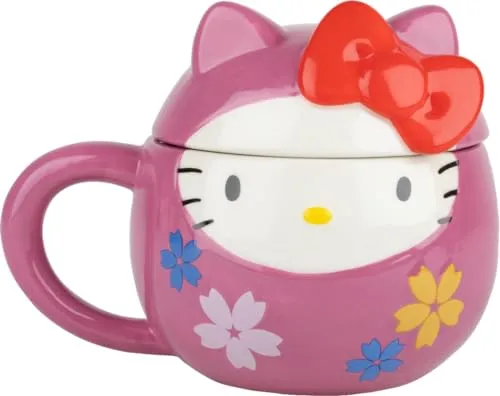 Konix Hello Kitty 3D Becher - Keramiktasse - 320 ml - Daruma-Motiv - Rosa