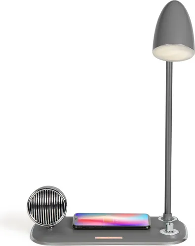 Produktbild LIVOO Nachttischlampe Induktionsladestation Smartphone Bluetooth USB TEA291G grau