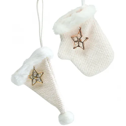 Weihnachtsschmuck Filzanhänger Set Creme - Handschuh & Zipfelmütze mit Stern - Christbaum- & Feiertagsschmuck, stilvolles Set aus hochwertigem Filz, perfekt für eine festliche und gemütliche Weihnachtsatmosphäre.