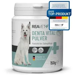 REAVET Denta Vital Pulver 150 g - Natürliche Zahnpflege für Hunde & Katzen, reduziert Mundgeruch und Zahnsteinbildung – einfach ins Futter mischen für gesunde Zähne und frischen Atem.