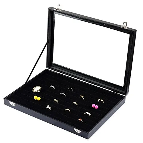 Sinoba Schmucklade Schmuckkasten Schaukasten Schmuckdisplay mit Glasdeckel (Ohrringe, Ohrstecker und Fingerringe)