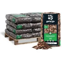 Galamio Rindenmulch Kiefer Grob 60l (12 Sack) - Hochwertiger Rindenmulch aus handverlesener Kiefernrinde, ideal für die Gartengestaltung. Die grobe Körnung hemmt Unkraut und schützt den Boden optimal. Praktische Lieferung in 60-Liter-Säcken auf Palette.