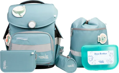 SCHOOL-MOOD® Schulranzen Timeless Pro blau - Schulranzen in stilvollem Blau, ergonomisch gestaltet für optimalen Tragekomfort und mit reflektierenden Elementen für mehr Sicherheit im Straßenverkehr.
