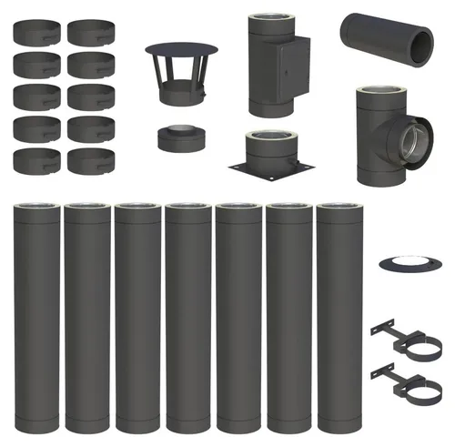 Produktbild 7,6 m Edelstahlschornstein Ø 130 mm Komplettset doppelwandig DW-Black