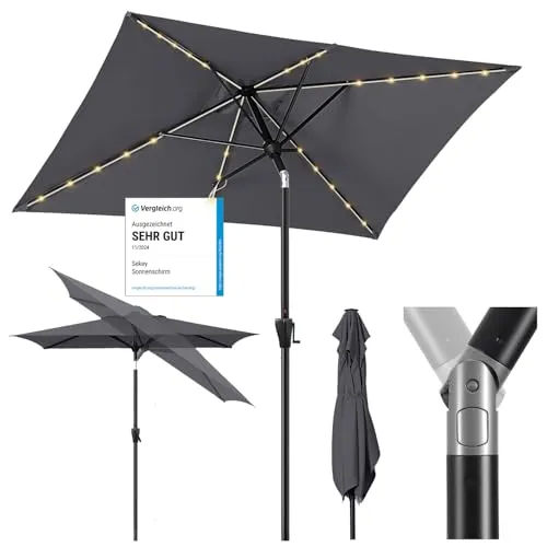 Sekey Sonnenschirm 210 x 140 cm mit LED-Solar-Beleuchtung von Sekey