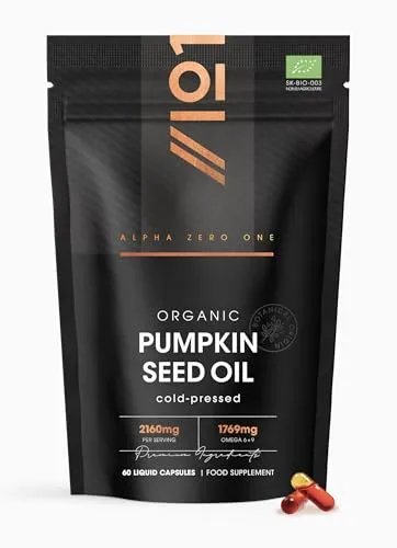 Alpha01 Bio Kürbiskernöl 2160 mg – 60 vegane Kapseln | 80 % Linol- & Ölsäure | 1769 mg Omega 6 & 9 | Nativ & kaltgepresst