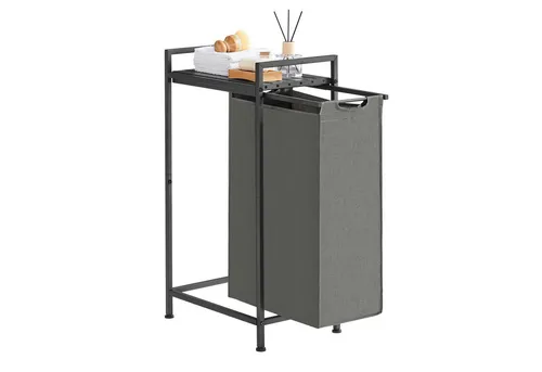 VASAGLE Wäschekorb mit Ablage in Schiefergrau-Anthrazitgrau - Stylischer Wäschekorb mit Ablage, ideal für platzsparende Organisation. Robuste Konstruktion aus MDF und Stahl, max. Belastung 18 kg, perfekt für jeden Raum.