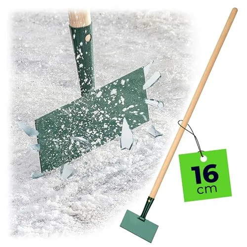 KADAX Eishacker aus verstärktem Stahl, Eisschaber mit langem Stiel aus Holz, Eisstößer, Eiskratzer, Bodenschaber für Garten, Eisscharre (Breite: 16 cm)