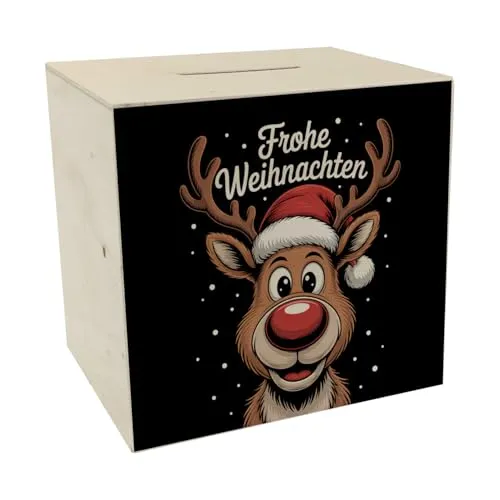 Rentier Frohe Weihnachten Spardose aus Holz für Weihnachten lustige Geschenkidee für Sparbegeisterte