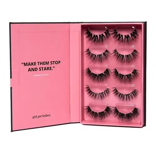 GirlGotLashes Drama Edition - Handgemachte Wimpernextensions für Zuhause - Künstliche Wimpern: 5 verschiedene Styles mit 12-17 mm Länge, vegan und einfach anzubringen für einen dramatischen Look, der bis zu 7 Tage hält.