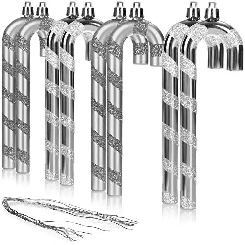 com-four® 8X Christbaumanhänger Zuckerstange - Christbaumschmuck zum Anhängen - Weihnachtskugel in Zuckerstangen-Form - Weihnachtsbaum-Anhänger (silberfarben - 8 Stück)