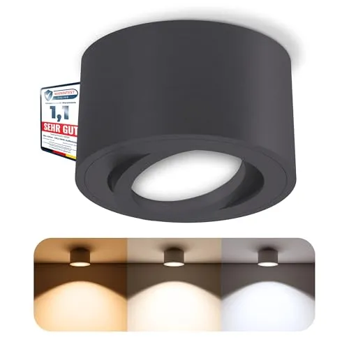 SSC-LUXon CELI-1N Aufbauleuchte anthrazit rund inkl. LED Leuchtmittel - Deckenspot flach schwenkbar LED Modul 4W warmweiß 230V