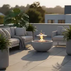 Nantucket Feuerstelle SET | Rund | Hellgrau | Betonoptik - Feuerkörbe & -schalen – Wetterfeste, robuste Feuerschale aus glasfaserverstärktem Beton für stilvolle Abende im Freien, ideal für Garten und Terrasse.