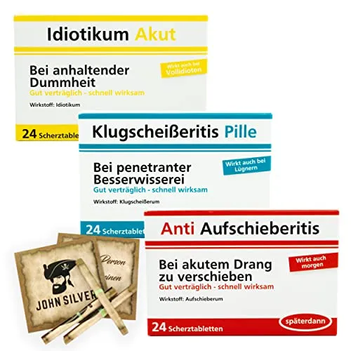 Erfurth Fun® Schoko Drops - Scherztabletten im 3er Set - Schokoladen-Geschenkideen mit Scherztabletten für gute Laune. Ideal als witziges Geschenk für Geburtstage oder Junggesellenabschiede.