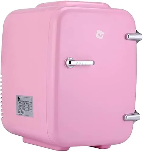 NK Mini-Kühlschrank, tragbar, 4 Liter, Betrieb 12 V-220 V, Kühl- und Heizfunktion, für Kosmetik und Erfrischungsgetränke, Rosa