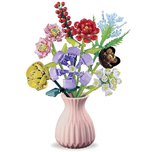 Blumenstrauß aus Bausteinen, KOMPATIBEL MIT Lego, 8 Blumen in Einer Vase, DIY-Set, 709 Teile 6+ (F)