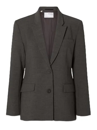 Selected Femme Blazer 'RITA' in Dunkelgrau Melange, Größe 38 - Business-Mode, eleganter Damen Blazer mit klassischem Reverskragen und Pattentaschen, ideal für vielseitige Anlässe und eine angenehme Passform.