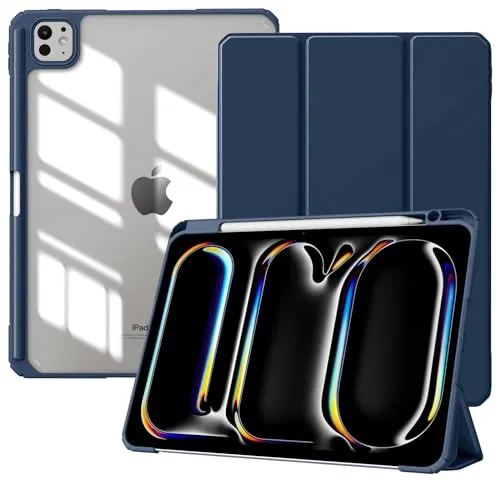 TiMOVO Hülle für iPad Pro 11 Zoll (M5/M4) 2025/2024 mit Stifthalter, Schlank Ständer Schutzhülle mit Klarer Transparent Rückseite, Auto Schlaf/Aufwach, Marineblau