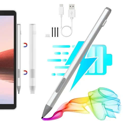 Surface Pen Stylus Stift für Microsoft Surface Pro 11/10/9/8/X/7+/7/6/5/4/3, Surface Go 4/3/2/1, Surface Laptop/Studio/Book 4/3/2/1 mit Palm Rejection, 4096 Druckstufen, USB C Aufladung, magnetisch