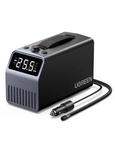 UGREEN Tragbarer Luftkompressor 150 PSI 12V Tragbare Reifenpumpe mit präziser Digitalanzeige ür Autos, Motorräder, Fahrräder, Ballons