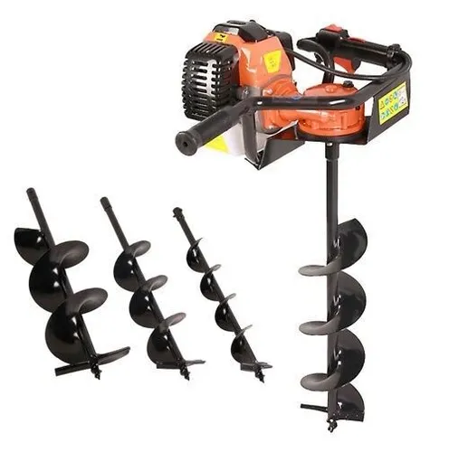BENZIN ERDBOHRER 3PS 52CC EU2 mit 3 Bohrschnecken - Erd- & Pfahlbohrer mit kraftvollem Benzinantrieb und 2200 W Leistung, ideal für präzise Erdlochbohrungen im Garten oder Bauprojekten.