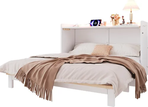Schrankbett 140x200cm mit LED-Beleuchtung und Schublade, platzsparend und modern - Platzsparendes Wandklappbett mit RGB LED-Beleuchtung und integrierter Schublade. Ideal für kleine Räume oder als Gästebett. Hohe Stabilität und modernes Design für jeden Wohnstil.