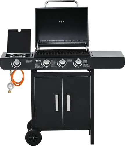 Gasgrill BBQ Grillwagen mit 3 Brennern und Seitenbrenner