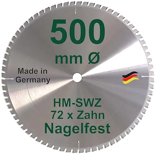 HM Kreissägeblatt 500 x 30 Z= 72 SWZ SUPER nagelfest Sägeblatt 500mm Bauholz Naturholz Brennholz Hartholz Schalholz Faserplatten Leimholz zum Sägen mit Wippsäge Tischkreissäge Kreissäge Brennholzsäge