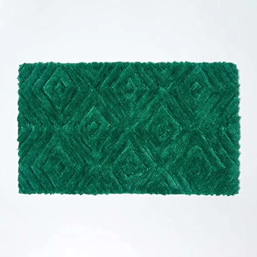 Homescapes Badematte rutschfest, waschbarer Ikat Badteppich, 100% Baumwolle und Mikrofaser, Antirutsch Badvorleger mit geometrischem Muster, großer Duschvorleger, 50 x 80 cm, grün