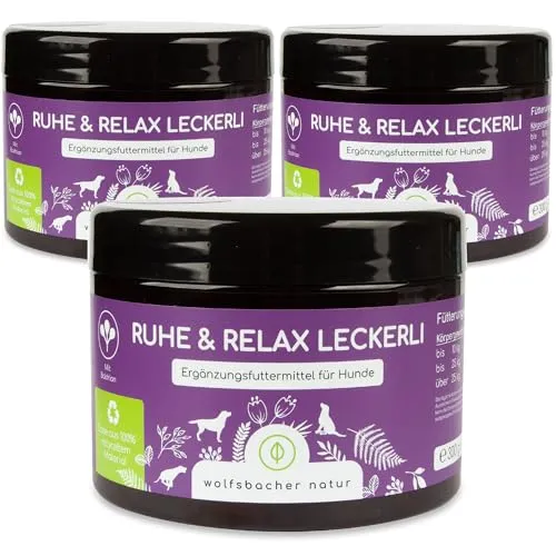 Wolfsbacher Natur Beruhigungs-Snack für Hunde - Entspannung & Ruhe - Natürliche Leckerlis zur Unterstützung der Entspannung bei Hunden in stressigen Situationen. Flexibel einsetzbar und ohne gesundheitliche Risiken. Hergestellt in Deutschland mit nachhaltigen Zutaten.