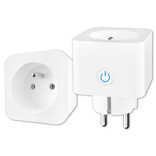 Alexa Steckdose WiFi (FR) 16 A 3680 W Messung des Stromverbrauchs ANTELA Intelligente Steckdose kompatibel mit Google Home, APP Steuerung, Zeitpläne / Timer, 2 Stück