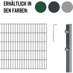Alberts Doppelstabmatten Zaun 140 cm - Komplettset 26 m, anthrazit - Hochwertiger Doppelstabmattenzaun, perfekt zum Einbetonieren. Verzinkte Stahldrahtkonstruktion bietet Langlebigkeit und Rostschutz. Ideal für langlebige Gartenzäune.