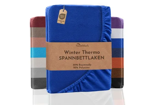 NatureMark Spannbettlaken Winter Thermo Fleece Royal blau - Hochwertiges Spannbettlaken aus 80% Baumwolle, ideal für kalte Nächte, passt perfekt auf Matratzen von 90 bis 100 x 200 cm mit rundum Gummizug.