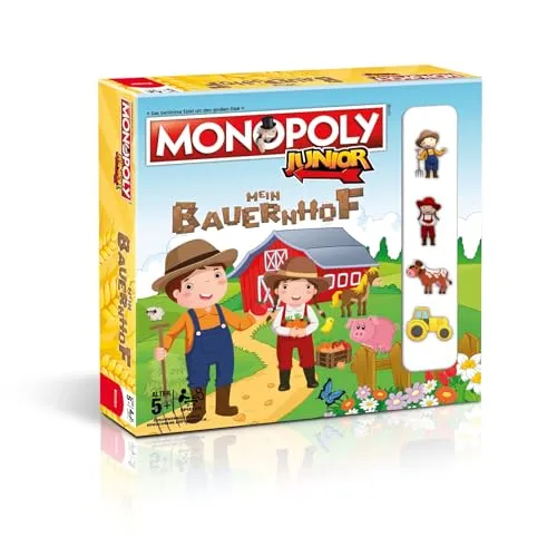 Monopoly Junior - Mein Bauernhof Brettspiel, für 2-4 Spieler ab 5 Jahren, bilingual in Deutsch und Französisch, fördert Rechnen und Aufmerksamkeit