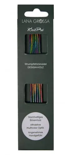 Lana Grossa Strumpfstricknadeln Holz | Nadeln aus Birkenholz, ergonomisch & farbenfroh | Ideal für Socken, Handschuhe, Mützen & feine Strickprojekte - 15/2,0