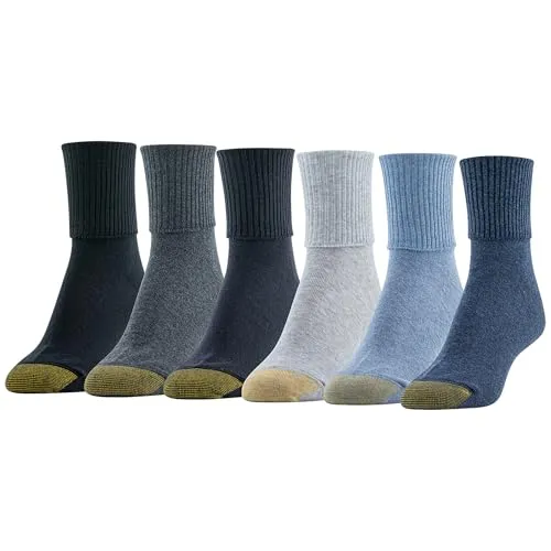 Produktbild Gold Toe Damen Classic Turn Cuff, Multipairs Lässige Socke, Grau/Blau Mix (6 Paar), M (6er Pack)