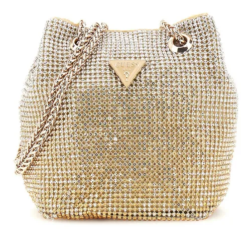Guess Abendtasche Pouch goldfarben - Elegante Handtasche aus Aluminium mit Glitzer-Details, ideal für besondere Anlässe und ein echter Hingucker.