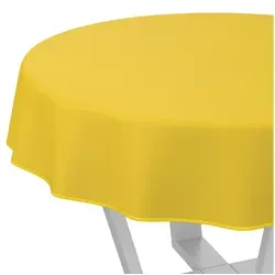 ANRO Wachstuch Tischdecke Gelb Rund 140cm - Abwaschbare Tischdecke in Textil-Optik, wasserabweisend und pflegeleicht, ideal für Innen und Außen. Perfekt für Garten und Camping!