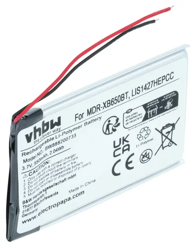 vhbw Akku kompatibel mit Sony MDR-XB650BT, MDR-RF985R, MDR-XB950B1, MDR-XB950BT, MDR-DS6500 Wireless Headset Kopfhörer (550 mAh, 3,7 V, Li-Polymer)