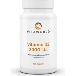 Vitaworld Vitamin D3 2000 I.U. | 100 Kapseln | hochdosiert | leicht zu schlucken | ideal für tägliche Einnahme