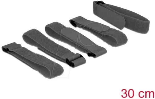 DELOCK 18704 - Klett-Kabelbinder mit Schlaufe, 300 mm, x 20 mm, 5 Stck, schwarz