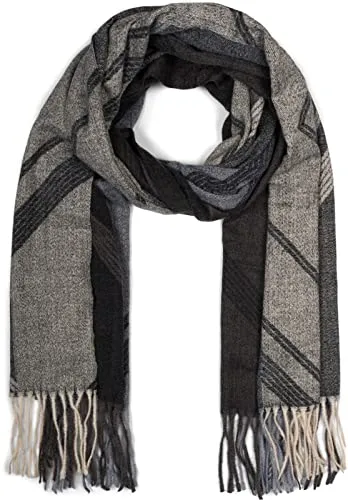 styleBREAKER Damen Web Schal mit Geometrischem Muster und Fransen, warme Winter Stola mehrfarbig 01017150, Farbe:Schwarz-Grau