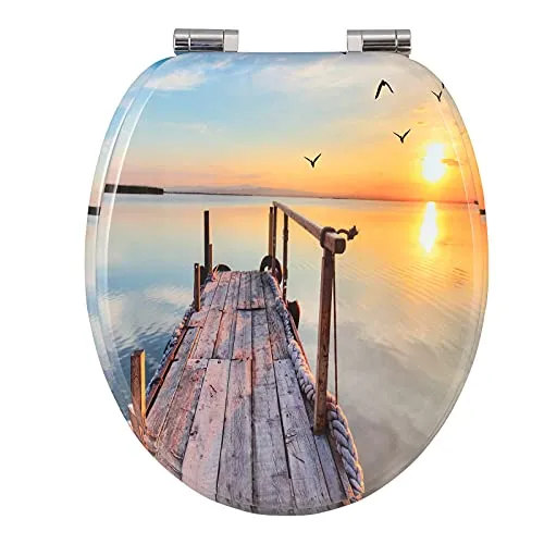 WOLTU Premium WC-Sitz Toilettensitz mit Absenkautomatik, MDF Holzkern, Softclose Scharnier, Antibakteriell, Desgin Décor Oval