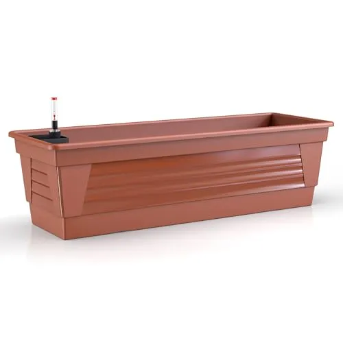 Plastard Blumenkasten Milano 60 cm lang Farbe Terrakotta mit Wasserspeicher und Wasserstandsanzeige Pflanzkasten für Balkon und Garten witterungsbeständig für Innen und Außen