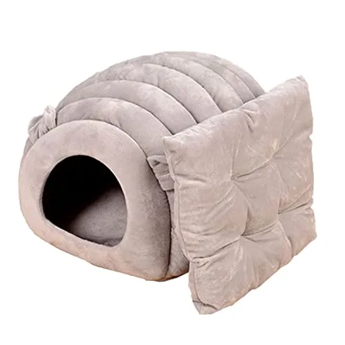 Katzenhöhle für den Innenbereich, Häuser und Kuppeln, warmes Tiernest, Katze, Bett für Katzen, mit abnehmbarem Kissen, Katzenbett, Winterhaus, warm, für Katzen, 40 x 40 x 35 cm (Grau)